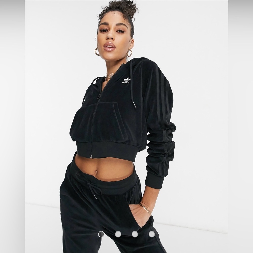 adidas Originals 'Relaxed Risqué' velour zip through hoodie-black and pants